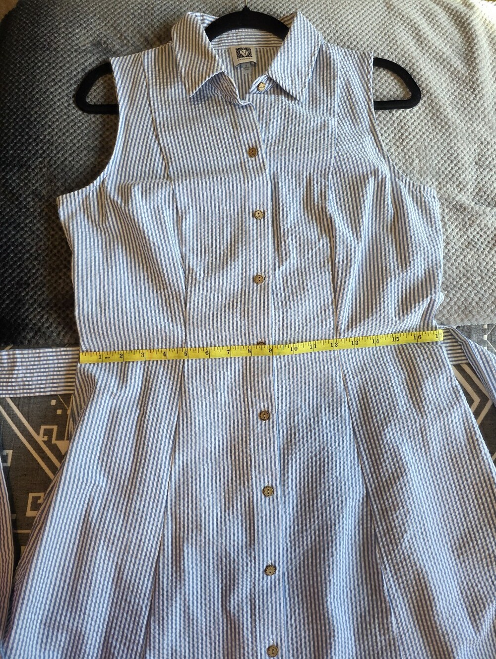 Anne Klein Blue and White Striped Sleeveless Midi Shirt Dress - Picture 5 of 5